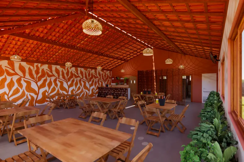 Projeto de espaço gastronômico coberto